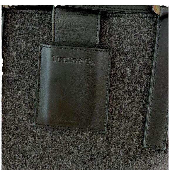 Tiffany & Co Smooth Leather & Grey Wool Conner Slim Tote Laptop Bag Authentic - Picture 6 of 10